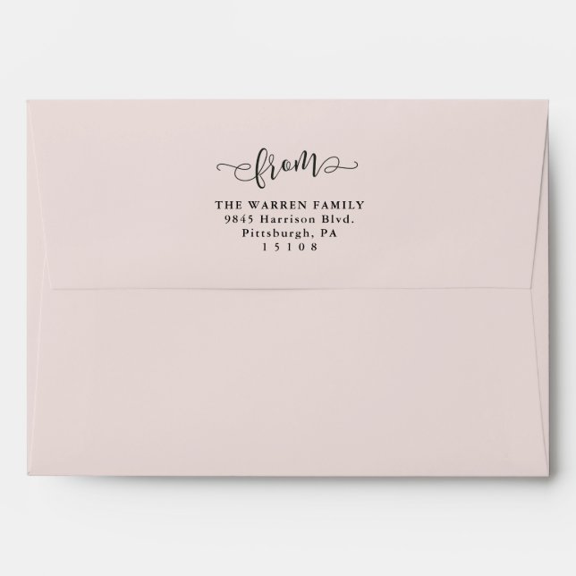 Enveloppe Script simple enregistrer la date blush rose (Dos (Haut rabat))