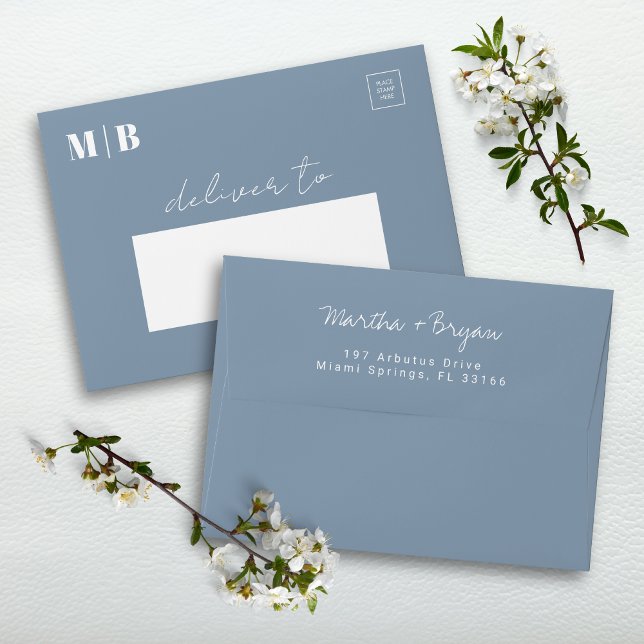 Enveloppe Script simple moderne Dusty Mariage bleu (Créateur téléchargé)