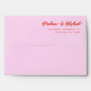 Enveloppe Script Whimsical rose et rouge Rétro Mariage simpl