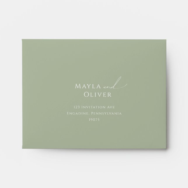 Enveloppe Script Whimsical | Sage Green Auto-Adressé RSVP (Devant)