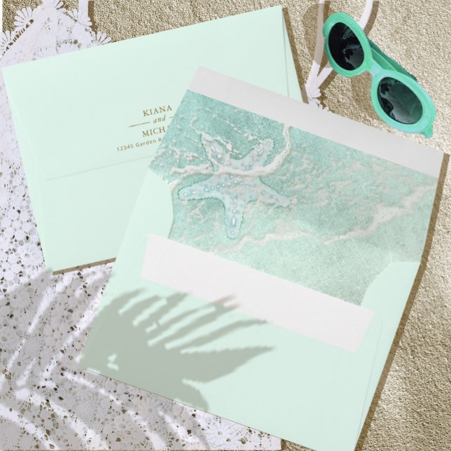 Enveloppe Sea Foam Beach Starfish Mariage ID837 (Interior/Back In Situ)