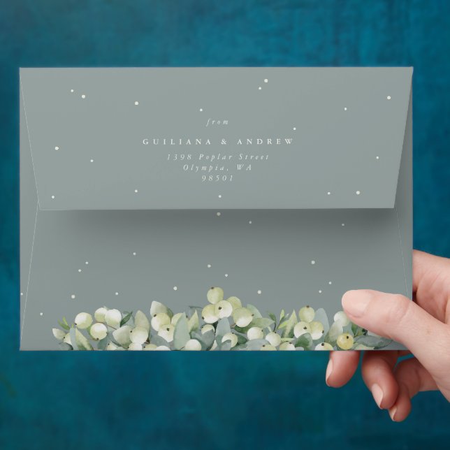 Enveloppe Seafoam Green Snowberry+Eucalyptus Mariage A7 (Hand)