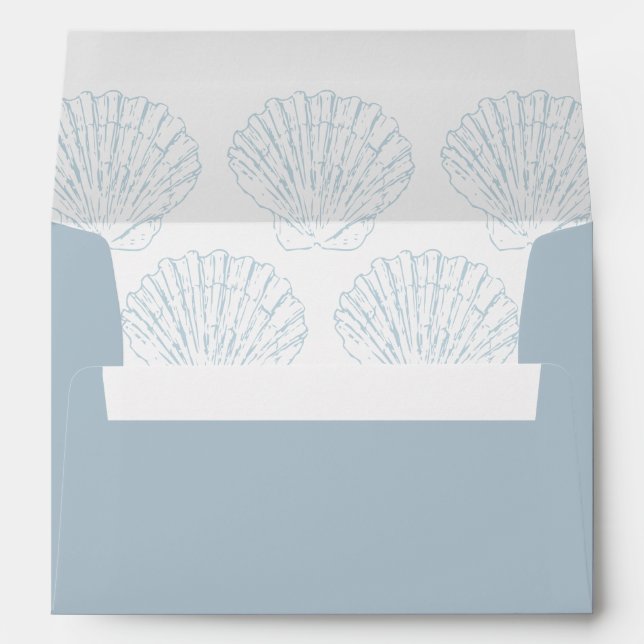Enveloppe Seashell Beach Coastal Blue Nautical Wedding (Dos (Bas))