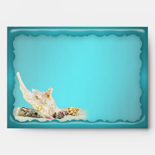 Enveloppe Seashell Beach Turquoise Blue Metallic Mariage