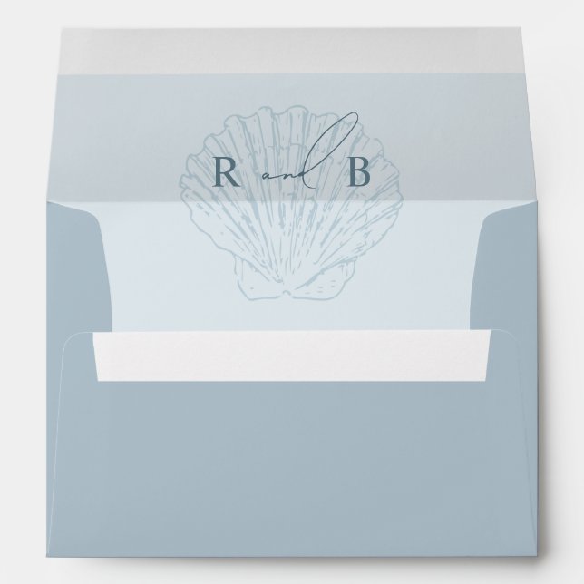 Enveloppe Seashell Monogram Beach Coastal Blue Wedding (Dos (Bas))