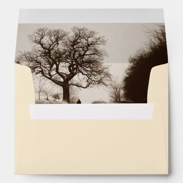 Enveloppe sépia photo d'arbres dans la neige hivernale (Dos (Bas))