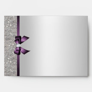 Enveloppe Séquences d'argent brillantes Diamants Bow pourpre