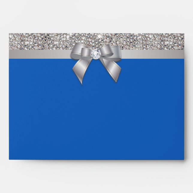 Enveloppe Séquences d'argent Faux Diamants Bow Denim Blue (Devant)
