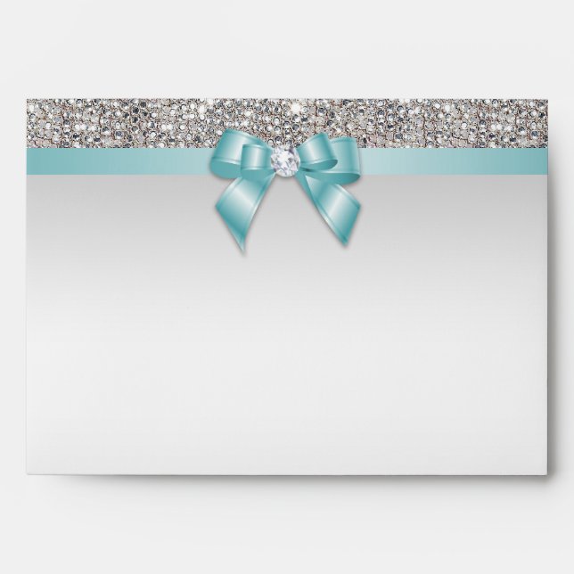 Enveloppe Séquences d'argent Faux Diamants Bow Turquoise (Devant)