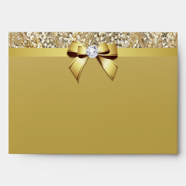 Enveloppe Séquins d'or Faux Diamant et Bow (Devant)