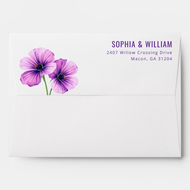 Enveloppe Serene Purple Floral Illustration (Dos (Haut rabat))