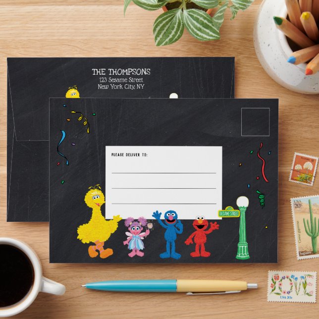Enveloppe Sesame Street Pals Chalkboard Arc-en-ciel Annivers (Desk)
