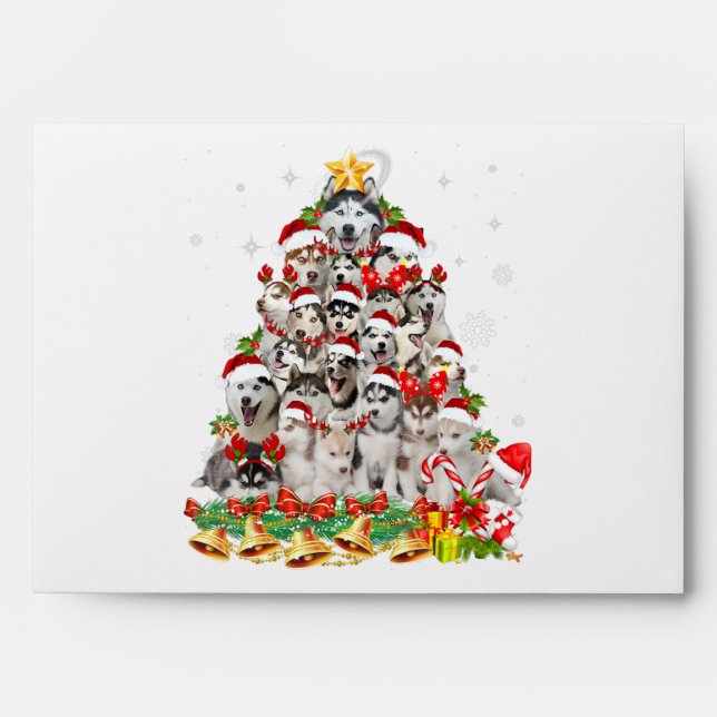 Enveloppe Siberian husky christmas tree lights dog (Devant)