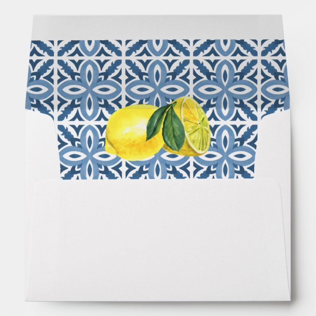 Enveloppe Sicilienne Carrelage Bleu Méditerranéen Citrons Ma (Dos (Bas))