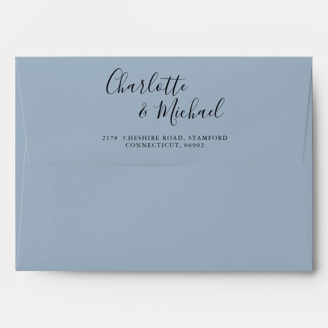 Enveloppe Signature Script Dusty Blue Mariage Adresse de ret (Dos (Haut rabat))