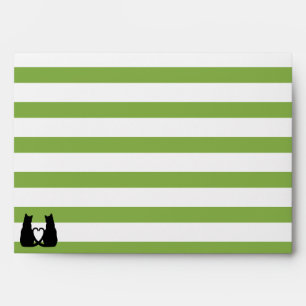 Enveloppe silhouette de chats rayés vert et blanc