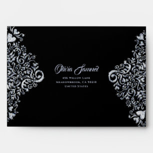 Enveloppe Silver Black Diamond Mariage damassé