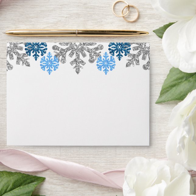 Enveloppe Silver Blue Snowflakes Mariage d'hiver (Wedding)