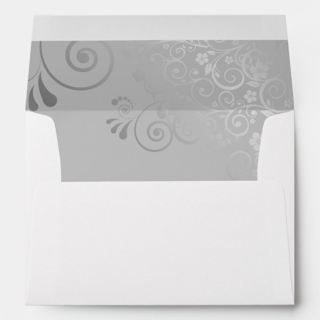 Enveloppe Silver Grey Élégant Floral Filigree Ornat Mariage (Dos (Bas))