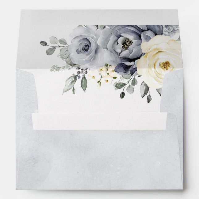 Enveloppe Silver Grey Ivory Floral hiver Rustique Mariage (Dos (Bas))