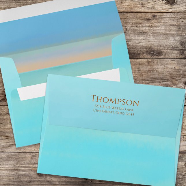 Enveloppe Simple Aquarelle Turquoise Côte Sunset Balnéaire (Créateur téléchargé)