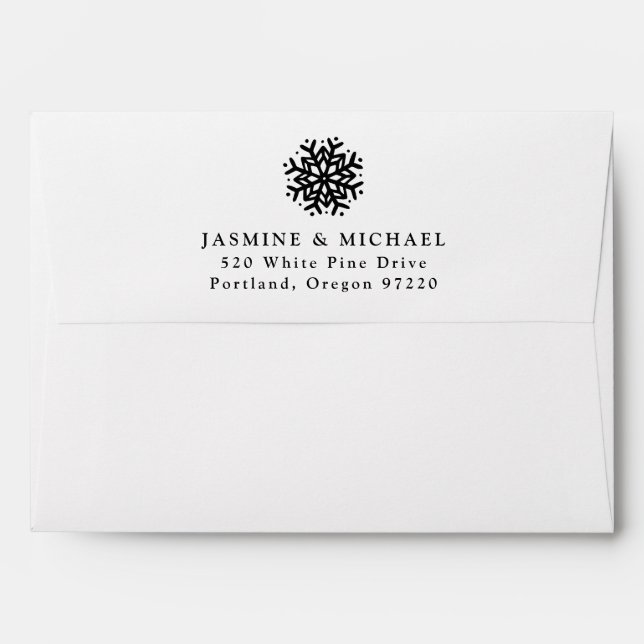 Enveloppe Simple Black Snowflake Mariage Adresse de retour (Dos (Haut rabat))