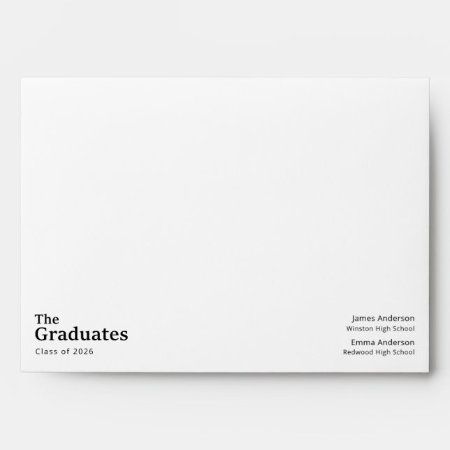 Enveloppe Simple Classique Script Noir et Blanc Diplômé (Devant)