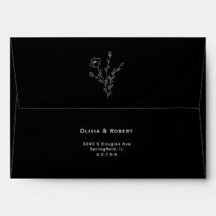Enveloppe simple de Mariage Floral Rustique Noir