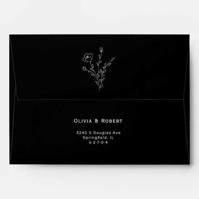 Enveloppe simple de Mariage Floral Rustique Noir (Dos (Haut rabat))