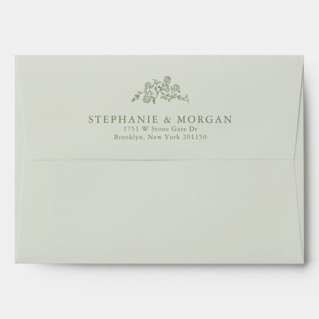 Enveloppe Simple Delicate Floral Timeless Sage Mariage vert (Dos (Haut rabat))