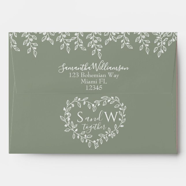 Enveloppe Simple Elegant Sage Green Boho Mariage botanique (Dos (Haut rabat))