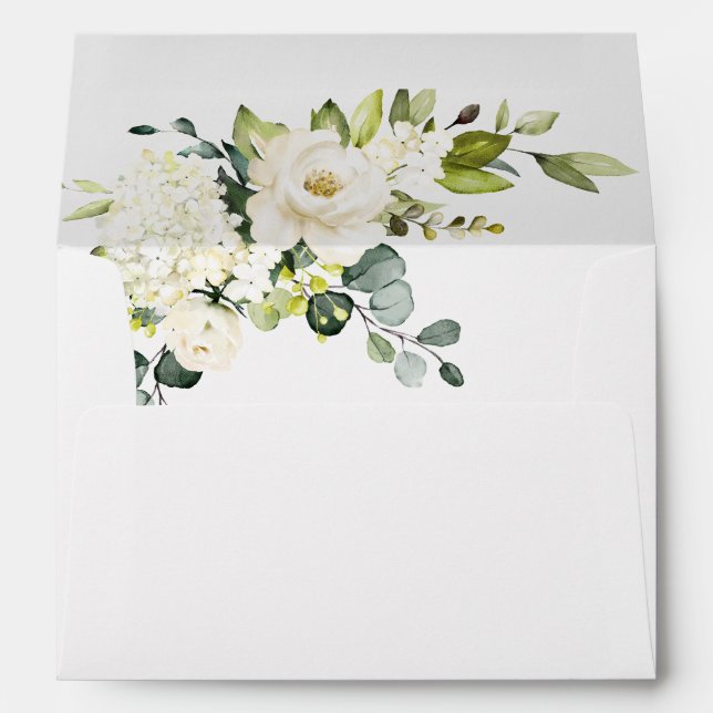Enveloppe Simple Eucalyptus blanc Roses Floral (Dos (Bas))