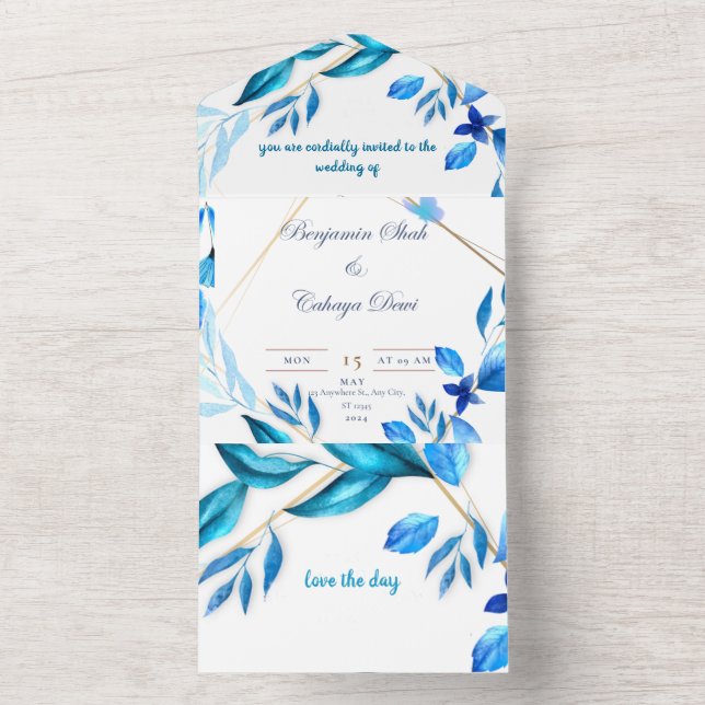 enveloppe simple faire-part de mariage bleu et bla (À l'intérieur)