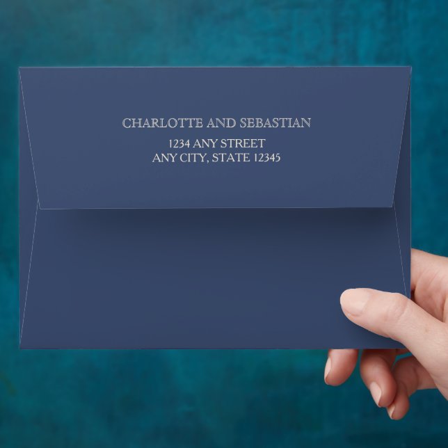 Enveloppe simple marine bleue invitation mariage (Hand)