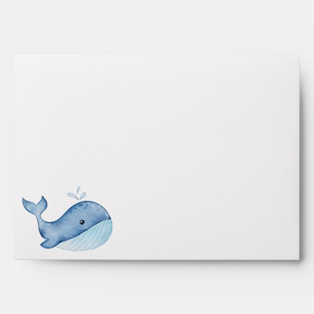 Enveloppe Simple mignonne Baleine Bleu Mer Anniversaire (Devant)
