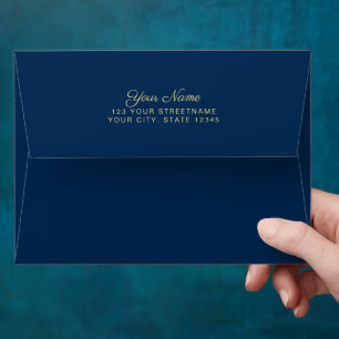 Enveloppe Simple Navy Blue avec adresse de retour en or