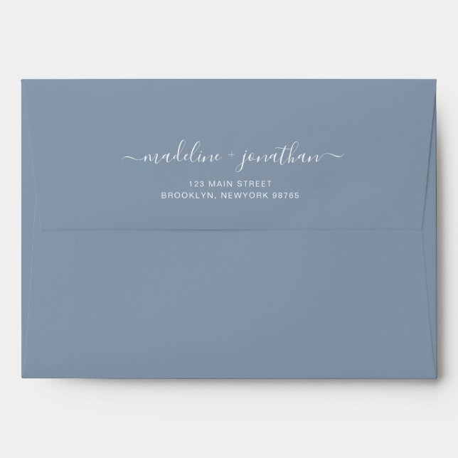 Enveloppe Simple Nom simple Adresse Mariage bleu Dusty (Dos (Haut rabat))