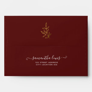 Enveloppe simple or Feuille Bourgogne Mariage