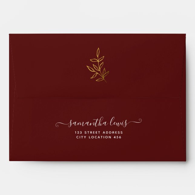 Enveloppe simple or Feuille Bourgogne Mariage (Dos (Haut rabat))