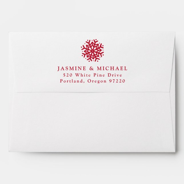 Enveloppe Simple Red Snowflake Mariage Adresse de retour (Dos (Haut rabat))