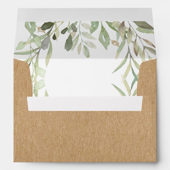 Enveloppe Simple Rustique Boho Aquarelle Feuilles de verdure (Dos (Bas))