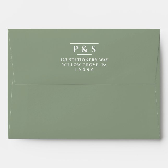 Enveloppe Simple Sage Green Classic Chic Monogram Mariage (Dos (Haut rabat))