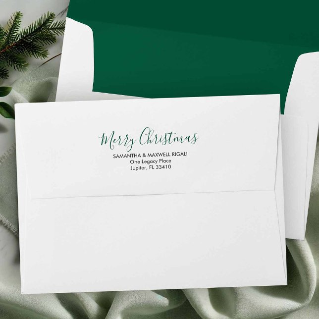 Enveloppe Simple White and Hunter Green 5x7 Return Address (5x7 return address envelope hunter green)