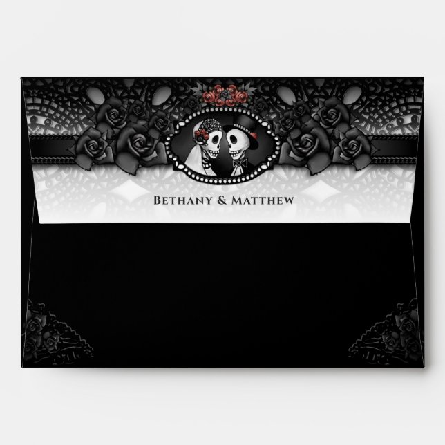 Enveloppe SKELETONS Lace Noir & Blanc Mariage d'adresse blan (Dos (Haut rabat))