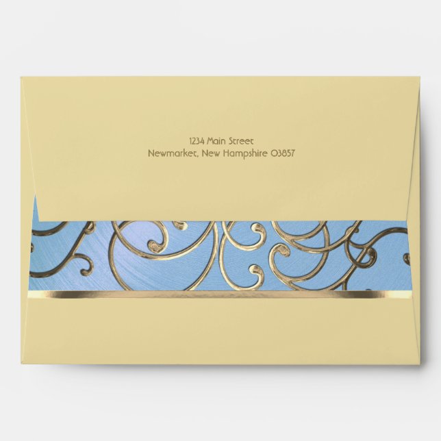 Enveloppe Sky Blue et Gold Filigree (Dos (Haut rabat))