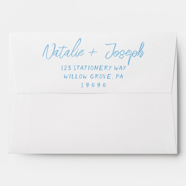 Enveloppe Sky Blue manuscrit tendance Unique Mariage moderne (Dos (Haut rabat))