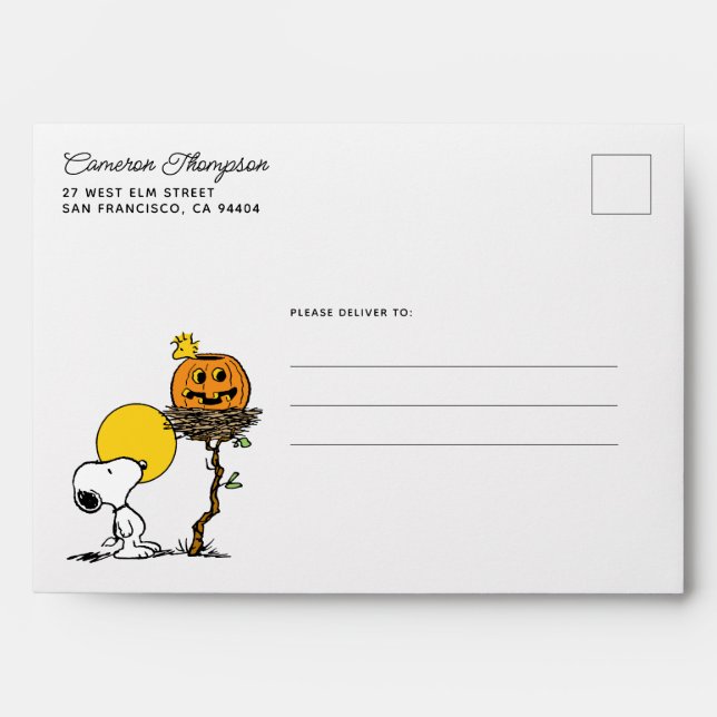 Enveloppe Snoopy & Bois Nid Avec Jack O'Lantern (Devant)
