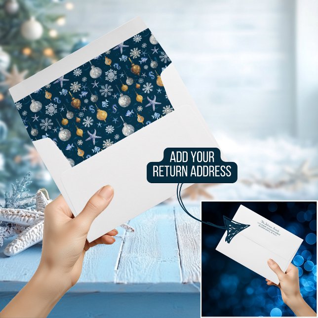 Enveloppe Snowflakes et éléments nautiques Adresse de retour (Snowflakes & Nautical Elements Return Address Envelope)