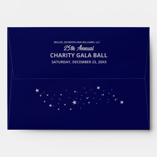 Enveloppe Société Charity Gala Ball Elegant Bleu Argent (Dos (Haut rabat))