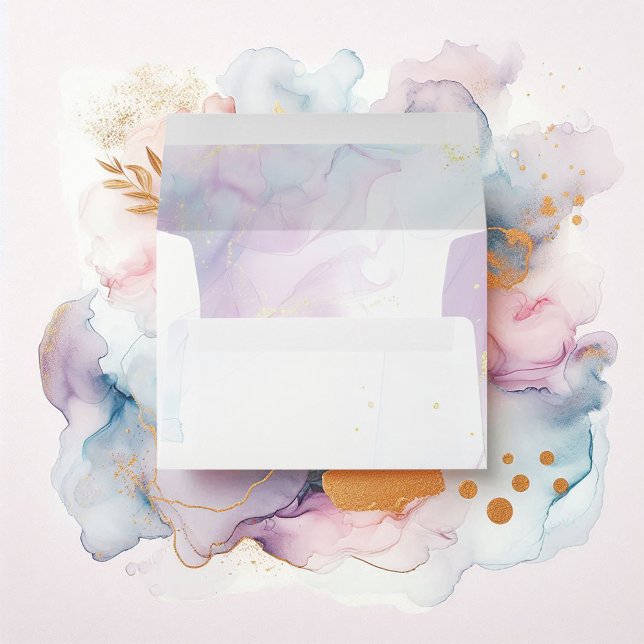 Enveloppe Soft Pastel Blue, Lilac et encre d'alcool d'or (Soft Pastel Blue, Lilac and Gold Alcohol Ink Envelope)